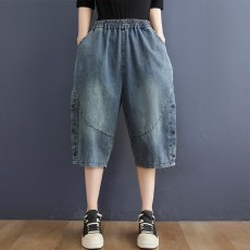批发实拍 <b class='q'>大码</b>女装胖mm牛仔阔腿五分裤2026夏季高腰韩版宽松热裤女