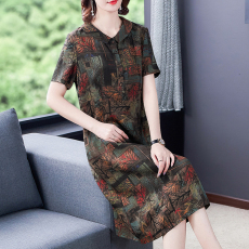 批发香云纱连衣裙女重磅桑蚕丝真丝品牌中长款妈妈杭州中老年正宗裙子