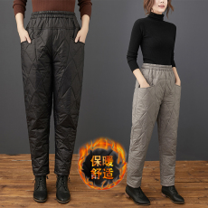 批发实拍2020冬季新款轻薄羽绒菱形图案时尚休闲哈伦棉裤女