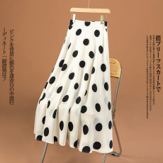 批发80172气质大波点<b class='q'>半身</b>裙女20256夏季新款高腰伞裙中长款大摆长裙女
