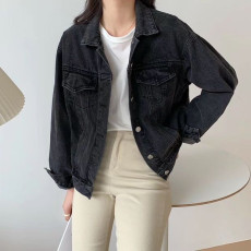 批发现 复古车线双口袋短款牛仔夹克外套2色