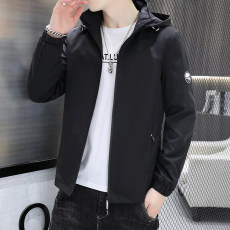 批发2022新款春秋夹克男士连帽外套青年韩版风衣带帽薄款夹克衫