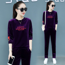 批发妈妈装<b class='q'>金丝绒套装</b><b class='q'>女</b>新款运动服秋季修身大码显瘦时尚长袖休闲套装