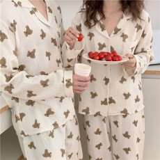 批发实拍情侣<b class='q'>长袖</b>睡衣可爱日系小熊卡通ins套装家居服秋季新款女