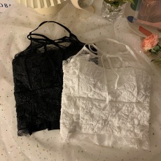 批发实价实拍蕾丝挂脖吊带背心外穿性感辣妹纯欲风内搭打底衫上衣