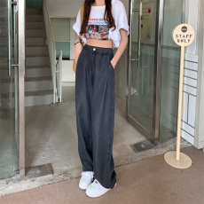批发实拍黑灰色天丝阔腿牛仔裤女夏季2026新款<b class='q'>高腰</b>宽松冰丝直筒裤子