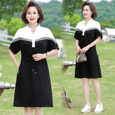 批发<b class='q'>夏</b>装新款2022大码宽松中长款连衣裙女显瘦收腰拼接撞色休闲气质裙