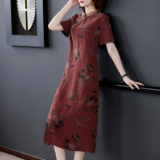 批发龟裂纹香云纱<b class='q'>连衣裙</b>女品牌真丝桑蚕丝高贵修身显瘦气质大码旗袍裙