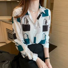 批发实拍洋气秋季休闲新款女装翻领<b class='q'>雪纺衫</b>上衣开衫衬衫女打底衫衬衣