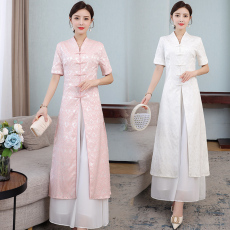 批发中国风复古汉服女装现代改良版旗袍上衣中式茶服秋冬禅意茶艺<b class='q'>服装</b>