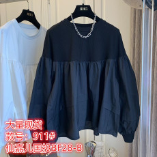 批发设计感小众<b class='q'>韩版</b>宽松复古法式泡泡袖<b class='q'>娃娃衫</b>针织拼接衬衫上衣2025秋