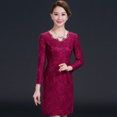 批发实拍2021秋<b class='q'>冬</b>装新款婚礼妈妈装婚宴礼服大码中年连衣裙