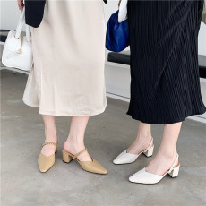 批发设计感小众高跟鞋法式复古单鞋<b class='q'>女鞋</b>子后拉带法式复古凉鞋春夏工作