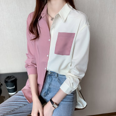 批发实拍洋气秋季<b class='q'>新款</b>女装翻领宽松大码<b class='q'>雪纺衫</b>上衣开衫衬衫打底衫衬衣