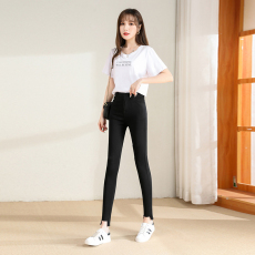 批发5691#实拍 不规则修身直筒裤春夏女士新款高腰显瘦外穿黑色<b class='q'>打底裤</b>