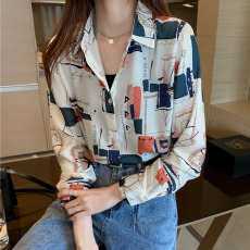 批发实拍洋气韩版秋季新款女装翻领彩色<b class='q'>雪纺</b><b class='q'>衫</b><b class='q'>上衣</b>开衫衬衫打底衫衬衣