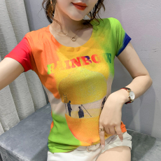 批发2026夏装新款时尚定位印花短袖T恤打底衫修身上衣女