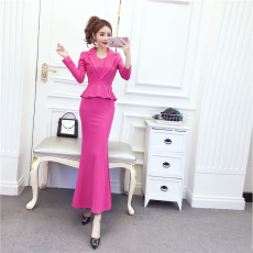 批发实拍2025秋冬时尚气质翻领荷叶边礼服长裙包臀收腰<b class='q'>连衣裙</b>