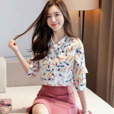 批发实拍洋气雪纺衫衬衫女七分袖夏装<b class='q'>新款</b>花色短袖<b class='q'>打底衫</b>小衫韩版上衣