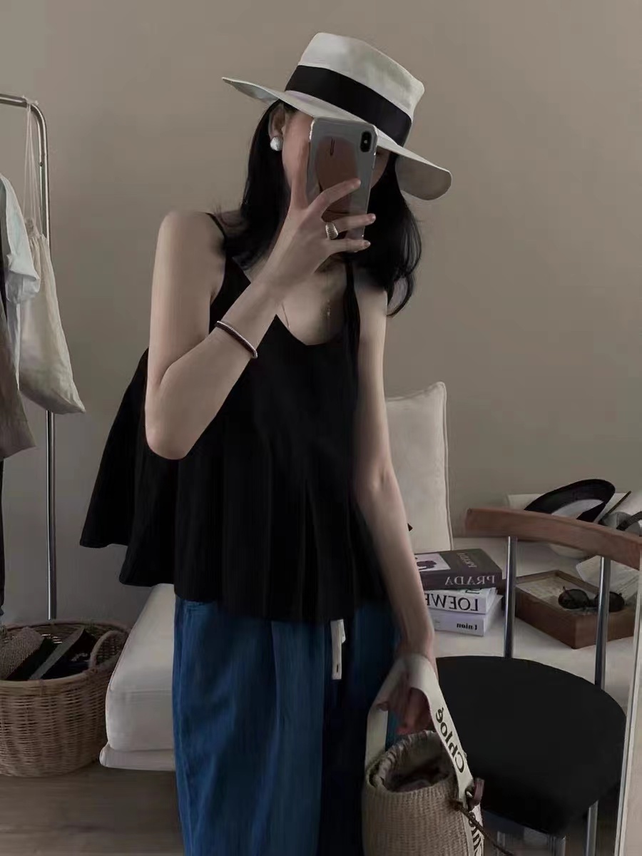 뜨거운 판매 동대문 패션 다용도 미니멀리즘 V넥 검정색 우아함 민소매 캐미솔