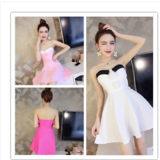 批发模特实拍 性感夜店抹胸毛毛球大摆洋装 礼服