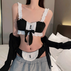 批发实拍实价~<b class='q'>日系</b>少女性感黑色纯欲女仆薄款内衣无钢圈抹胸<b class='q'>文胸</b><b class='q'>套装</b>