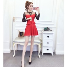 批发实拍2025秋冬时尚<b class='q'>名媛</b>网红性感网纱露肩上衣+收腰半身裙<b class='q'>套装</b>