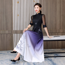 批发2026夏季新款走秀款<b class='q'>中国风</b>渐变气质连衣裙印花高定显瘦收腰裙子女