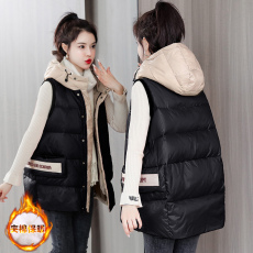 批发白鸭绒羽绒马甲女2025冬装新款大码连帽外穿马夹外套欧洲站时尚坎