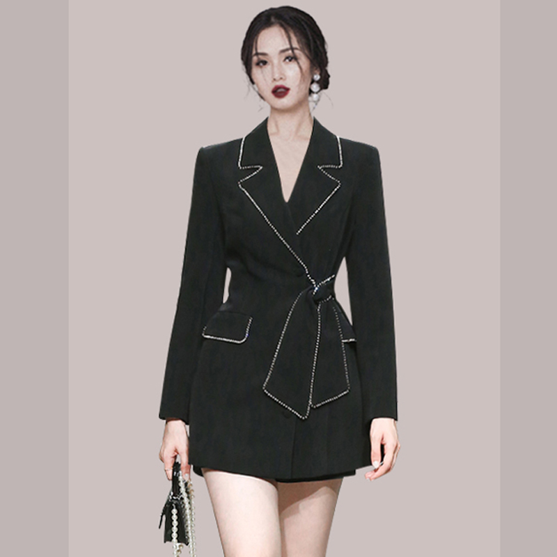 PF22046#新款通勤OL时尚西装领撞色修身中长款西装外套连衣裙女裝貨源服裝批發