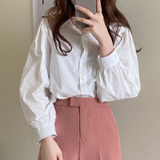 批发实价不减实拍小众设计感泡泡袖衬衣女<b class='q'>春</b>秋白色气质休闲衬衫上衣