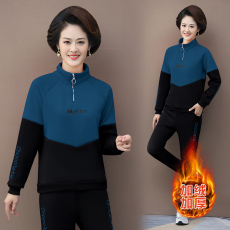 批发秋<b class='q'>冬</b>加绒运动套装女2021年新款显瘦宽松加厚时尚休闲卫衣两件套女