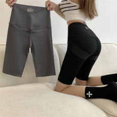 批发实拍  新款交叉弹力瑜伽裤高腰收腹提臀裸感五分健身瑜伽芭比裤