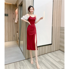 批发实拍2026夏时尚网红吊带性感露肩钉珠礼服长裙不规则<b class='q'>连衣裙</b>