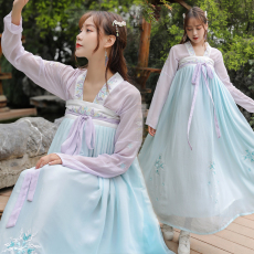 批发实拍小清新日常汉服女齐胸裙<b class='q'>民族</b>风淡雅大摆舞蹈裙中国风套装