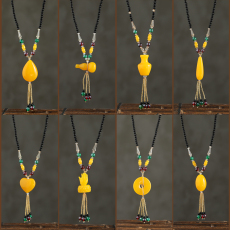 批发实拍长款文艺复古女民族风仿蜜蜡项链百搭毛衣链简约挂衣<b class='q'>饰品</b>