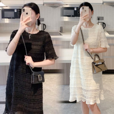 批发大量~~图片已处理2024夏法式气质短袖<b class='q'>欧美</b>风超仙孕妇裙孕妇装