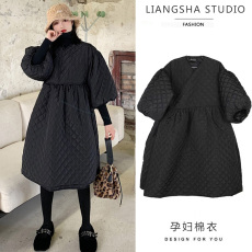 批发秋冬<b class='q'>韩版</b>过膝棉服娃娃装显瘦孕妇棉服外套