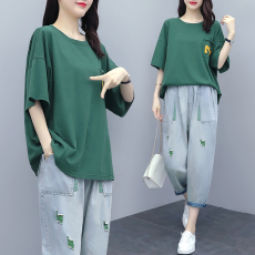 批发2026新款<b class='q'>韩版</b>时尚潮流宽松薄款牛仔九分裤休闲套装女夏洋气两件套