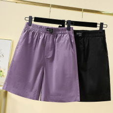 批发实拍夏新款胖MM高腰弹力阔腿五分牛仔女裤大码薄款松紧腰韩版热裤