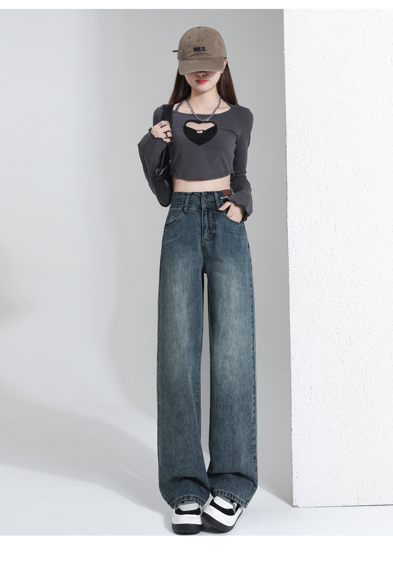 American high street straight jeans for women in spring and autumn 2023 new item, short tall waist wide leg casual pants_voghion.com