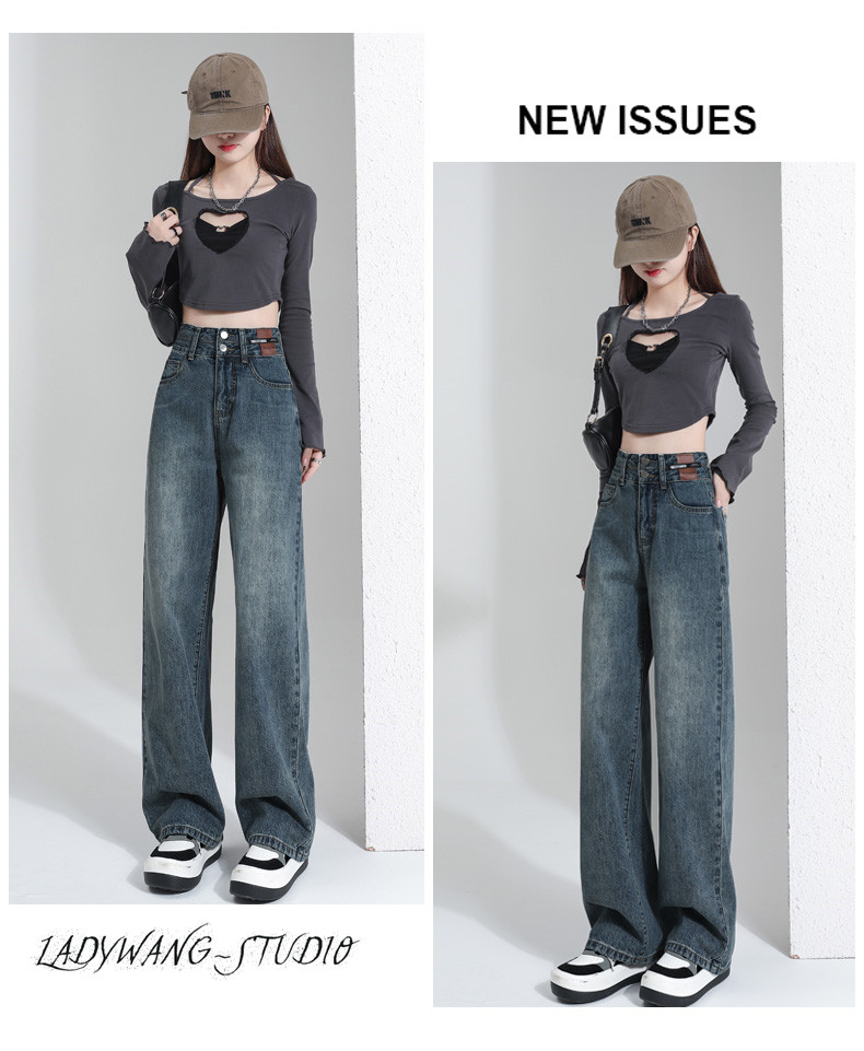 American high street straight jeans for women in spring and autumn 2023 new item, short tall waist wide leg casual pants_voghion.com