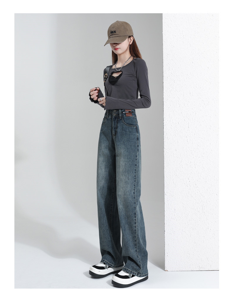 American high street straight jeans for women in spring and autumn 2023 new item, short tall waist wide leg casual pants_voghion.com