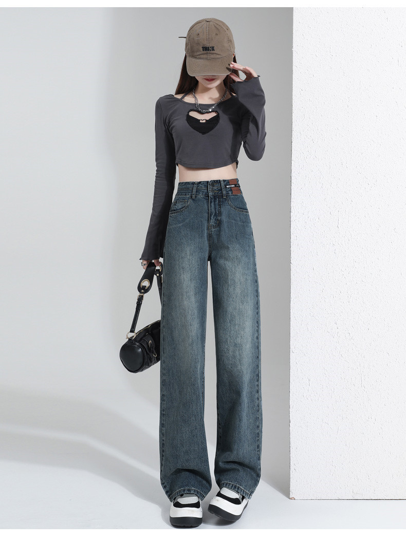 American high street straight jeans for women in spring and autumn 2023 new item, short tall waist wide leg casual pants_voghion.com