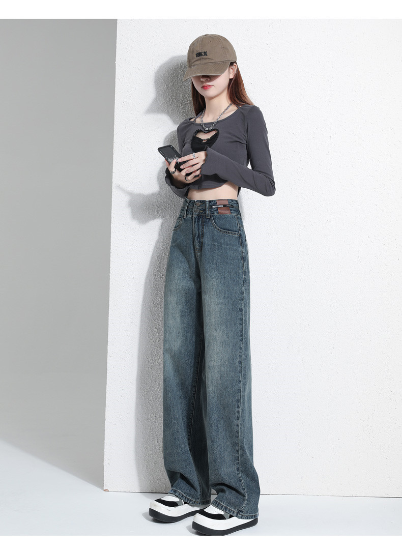 American high street straight jeans for women in spring and autumn 2023 new item, short tall waist wide leg casual pants_voghion.com
