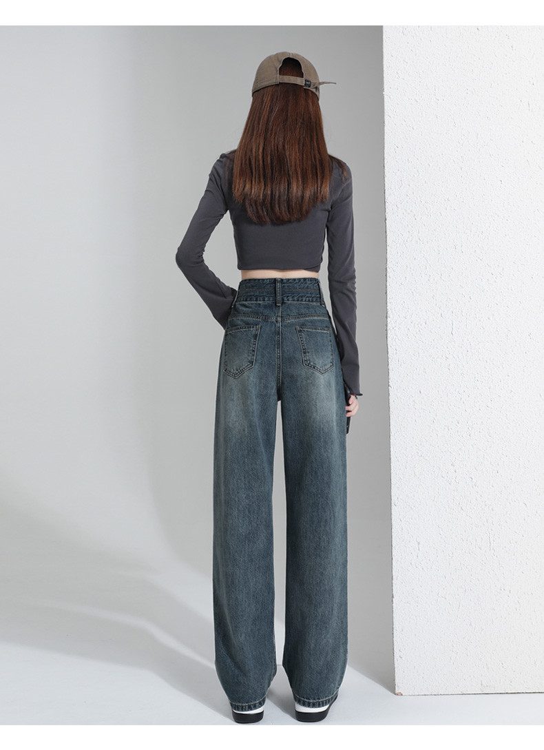 American high street straight jeans for women in spring and autumn 2023 new item, short tall waist wide leg casual pants_voghion.com