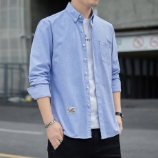 批发春秋季新款衬衫男士长袖中年休闲衬衣牛仔修身外套男装秋装上衣寸