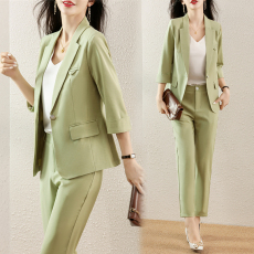 批发职业套装女夏季薄款时尚气质女神范轻熟风绿色<b class='q'>西装</b>外套套裤工作服