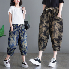 批发实拍2026年夏季新款水洗牛仔印花大码七分<b class='q'>哈伦裤</b><b class='q'>女</b>