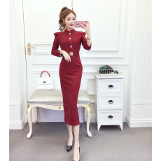 批发实拍2026春时尚网红名媛单排扣礼服长裙显瘦包臀<b class='q'>连衣裙</b>